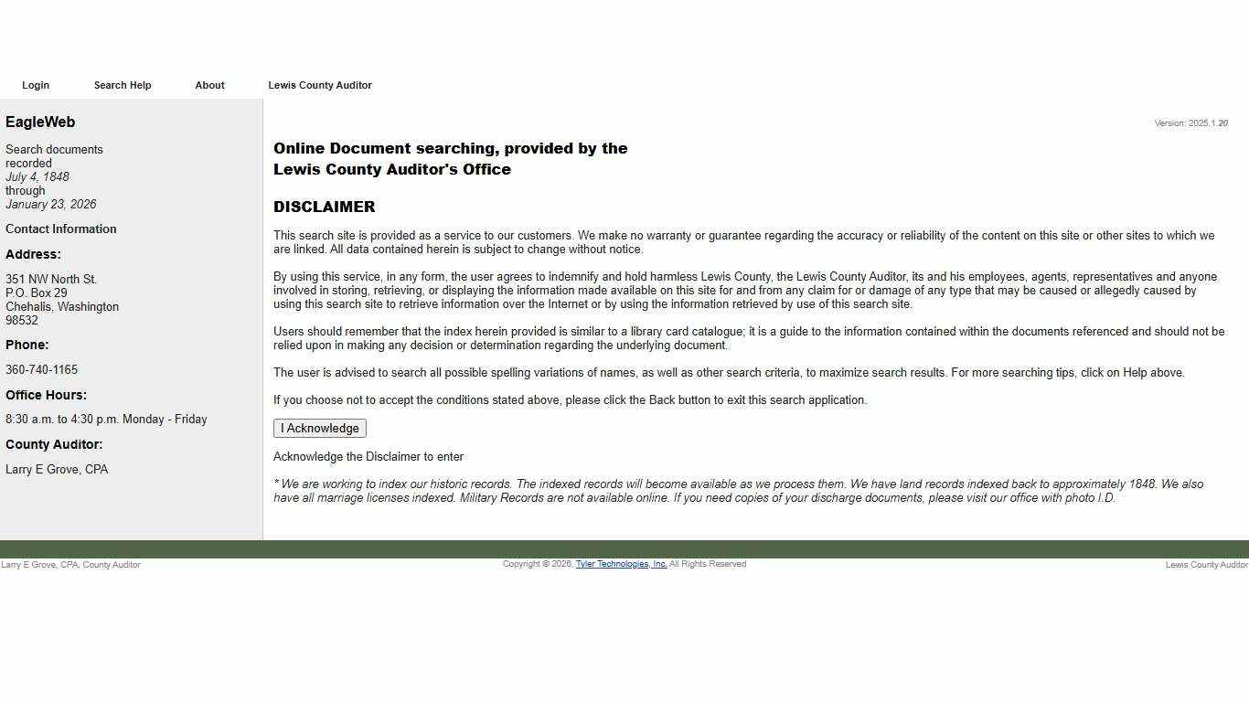 Lewis County Auditor - Disclaimer